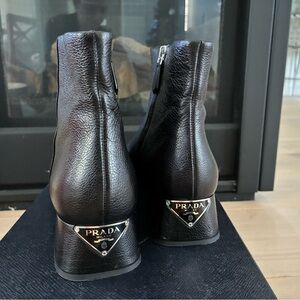 Prada Black Leather Heeled Ankle Boots